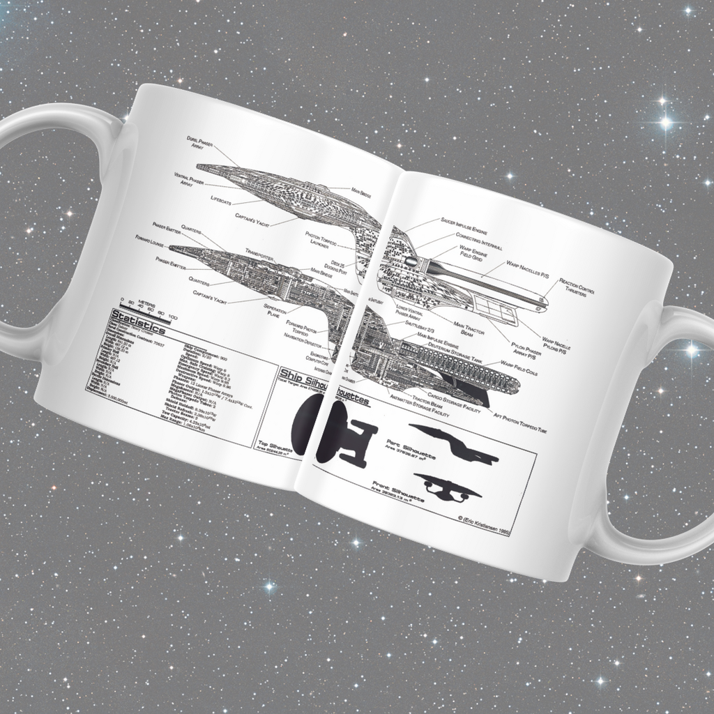 Starship Blueprint Enterprise D Themed Sci-Fi Themed Mug
