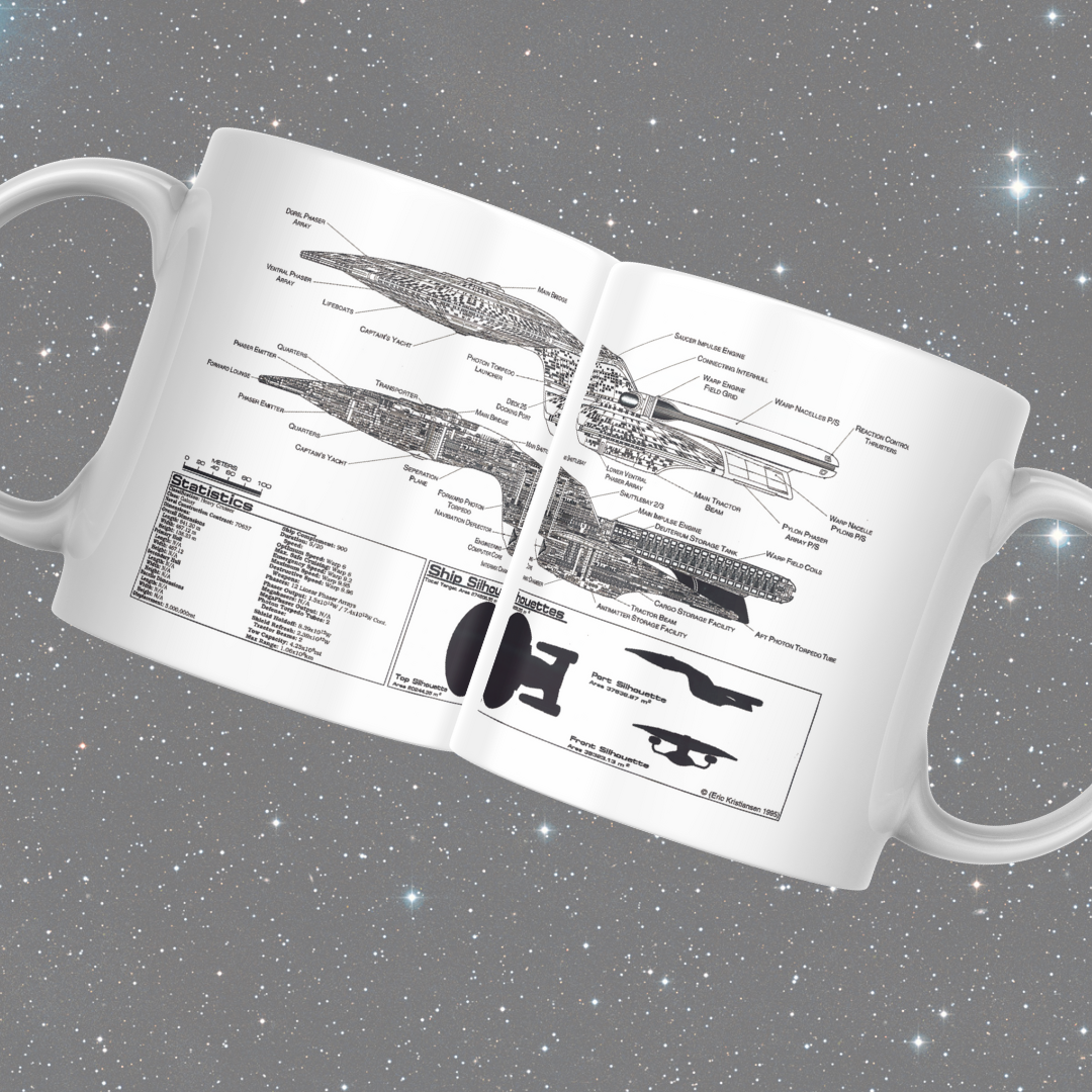 Starship Blueprint Enterprise D Themed Sci-Fi Themed Mug