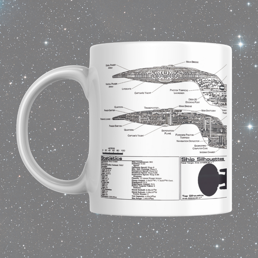Starship Blueprint Enterprise D Themed Sci-Fi Themed Mug