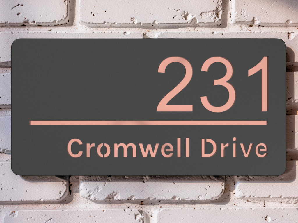 Cromwell Drive Premium Modern House Sign - Grey & Rose Gold