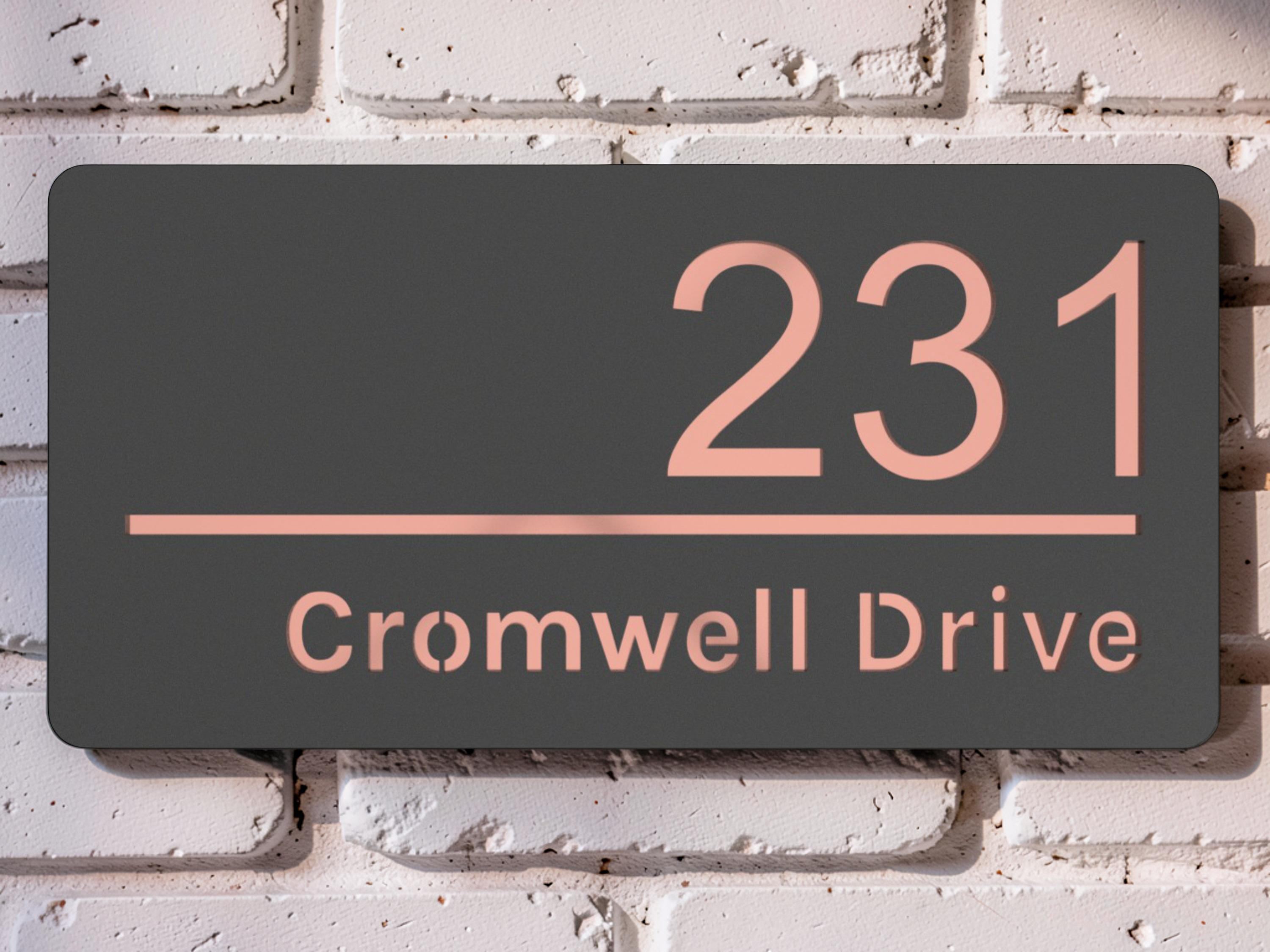 Cromwell Drive Premium Modern House Sign - Grey & Rose Gold