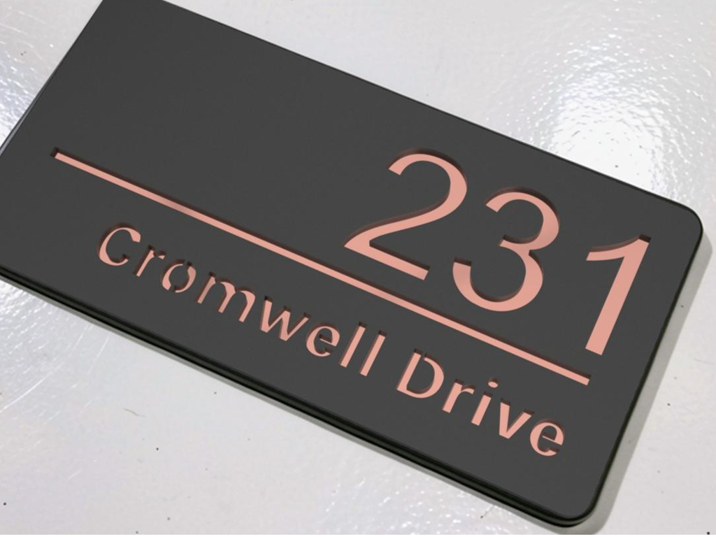 Cromwell Drive Premium Modern House Sign - Grey & Rose Gold