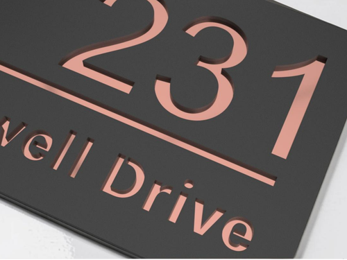 Cromwell Drive Premium Modern House Sign - Grey & Rose Gold