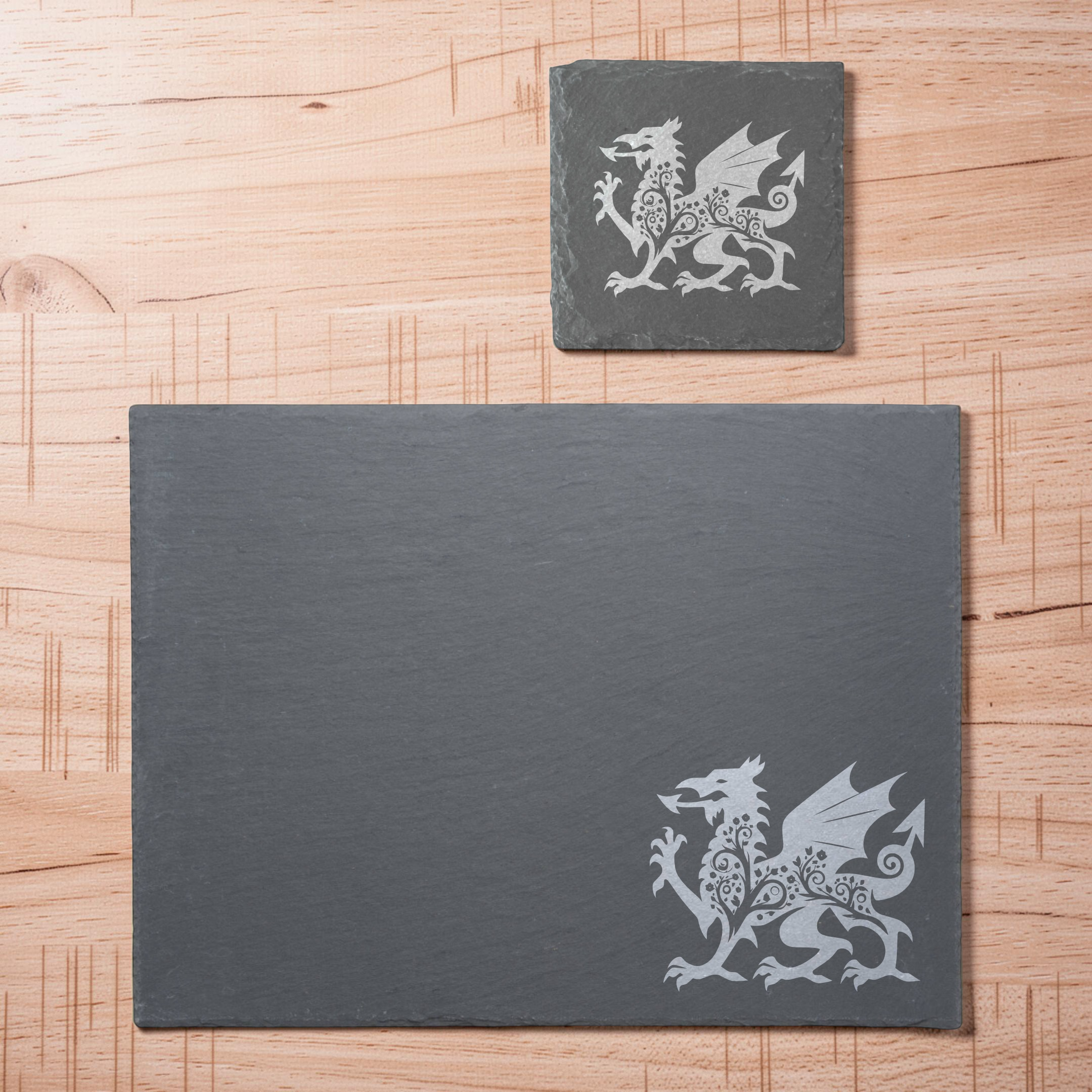 Welsh Dragon Floral Themed Slate Placemat